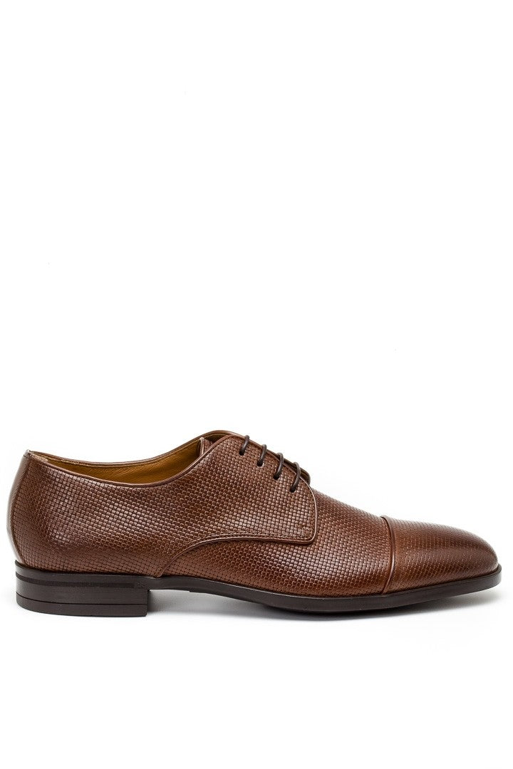 Hugo Boss Kensington Embossed Leather Derby Shoe in Medium Brown