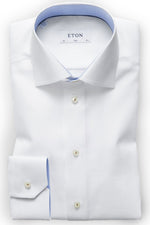 Eton Herringbone Shirt With Trim Details in White
