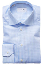 Eton Check Twill Shirt in Light Blue