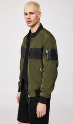 Mackage Weston 2-in-1 Bomber-Style Rain Jacket With Stripe in Army