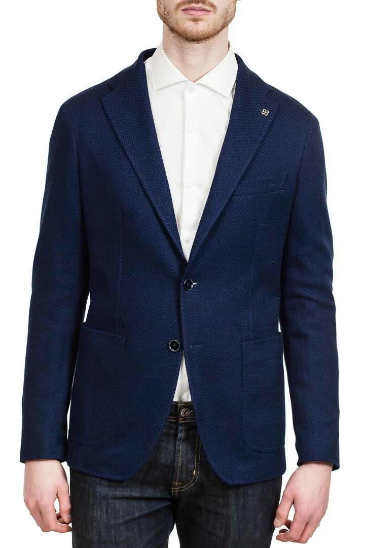 Tagliatore Two-Button Jersey Cotton Blazer in Blue